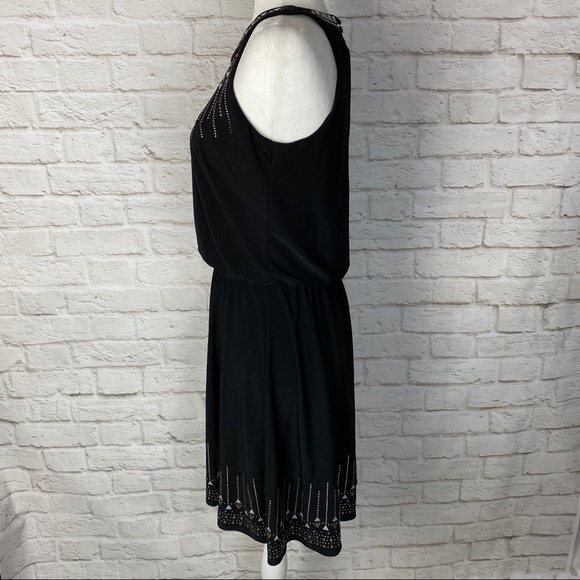 WHBM Embellished Blouson Dress Black/Gold - Picture 9 of 14